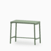 Aluminium outdoor bar table with slatted seat and rust‑proof frame.