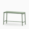 Aluminium outdoor bar table with slatted seat and rust‑proof frame.