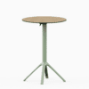 All‑aluminium bar table with compact‑laminate top and foldable slatted surface.