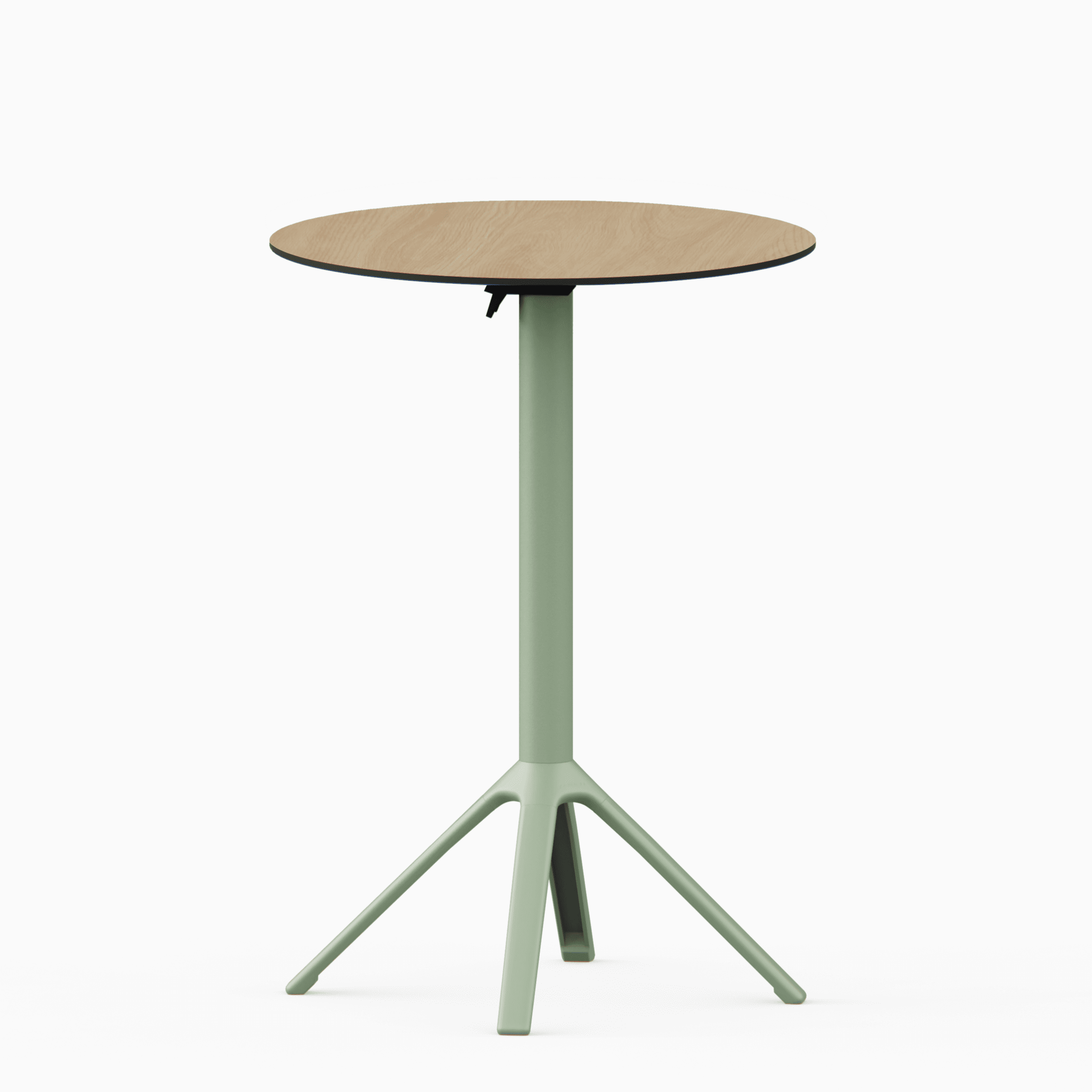 All‑aluminium bar table with compact‑laminate top and foldable slatted surface.