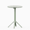 All‑aluminium bar table with compact‑laminate top and foldable slatted surface.