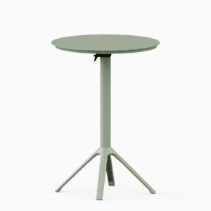All‑aluminium foldable bar table with slatted top and integrated carry features.