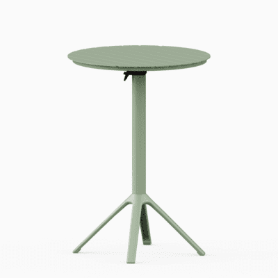 All‑aluminium foldable bar table with slatted top and integrated carry features.
