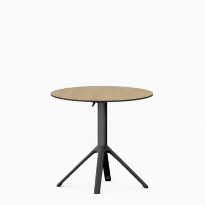 All‑aluminium dining table with compact‑laminate top and foldable slatted surface.