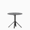 All‑aluminium dining table with compact‑laminate top and foldable slatted surface.