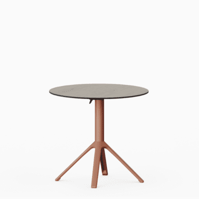 All‑aluminium dining table with compact‑laminate top and foldable slatted surface.