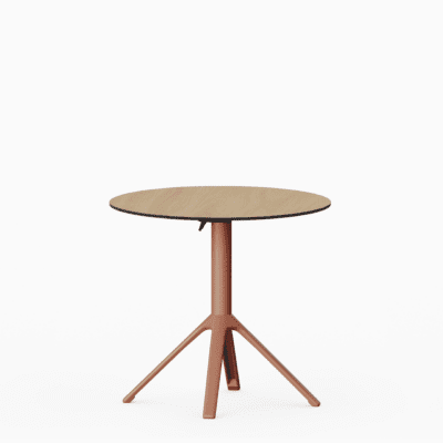 All‑aluminium dining table with compact‑laminate top and foldable slatted surface.