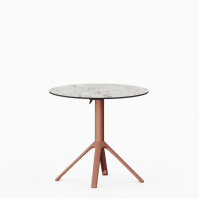 All‑aluminium dining table with compact‑laminate top and foldable slatted surface.