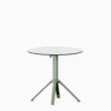 All‑aluminium dining table with compact‑laminate top and foldable slatted surface.