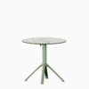 All‑aluminium dining table with compact‑laminate top and foldable slatted surface.