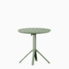 All‑aluminium foldable dining table with slatted top and integrated carry features.