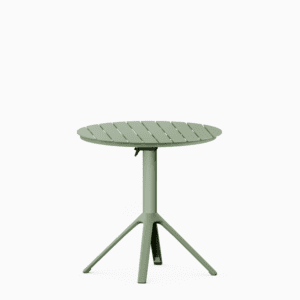 All‑aluminium foldable dining table with slatted top and integrated carry features.