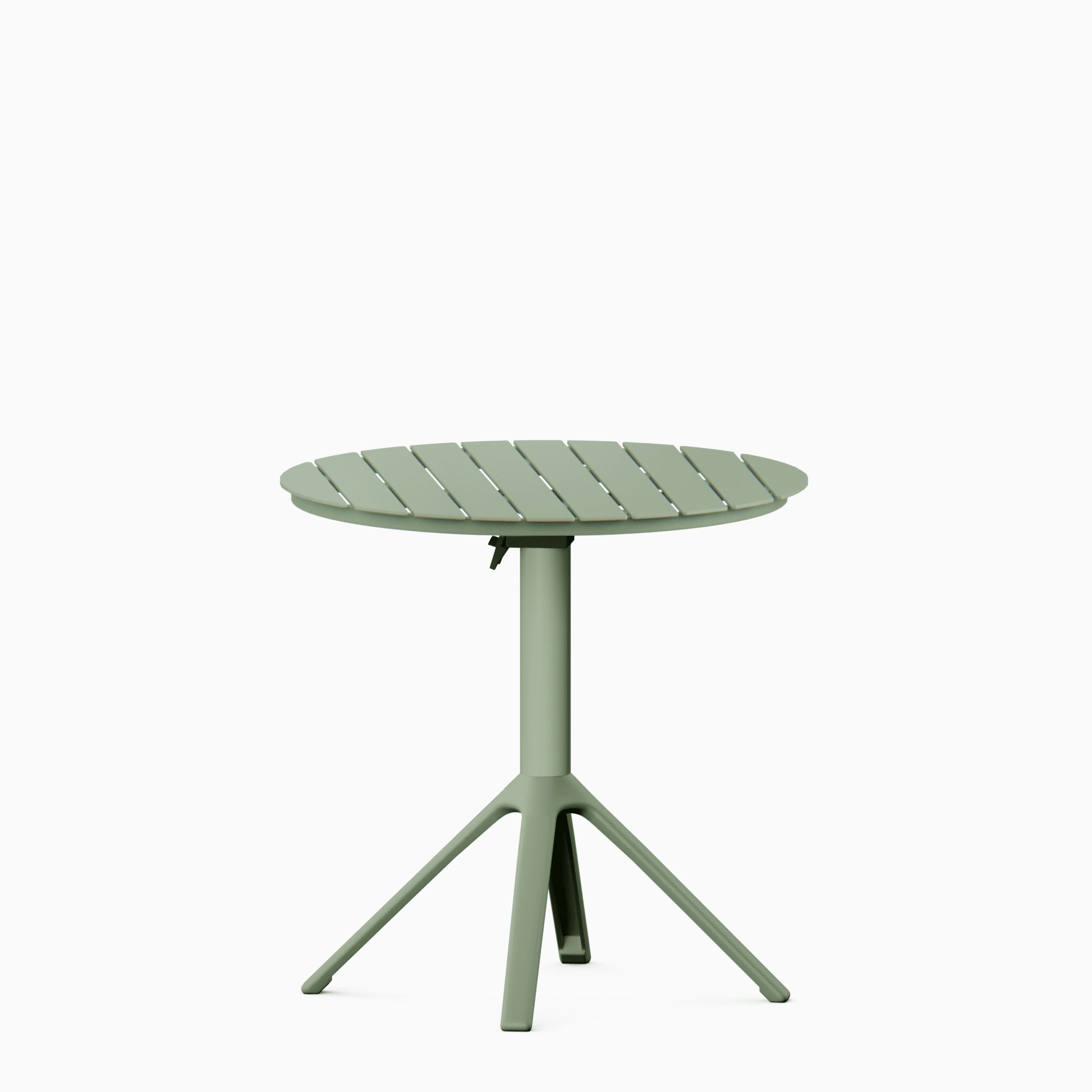 All‑aluminium foldable dining table with slatted top and integrated carry features.