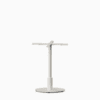 Round metal pedestal dining base in textured aluminium finish.