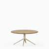 Round dining table with compact‑laminate top and aluminium base