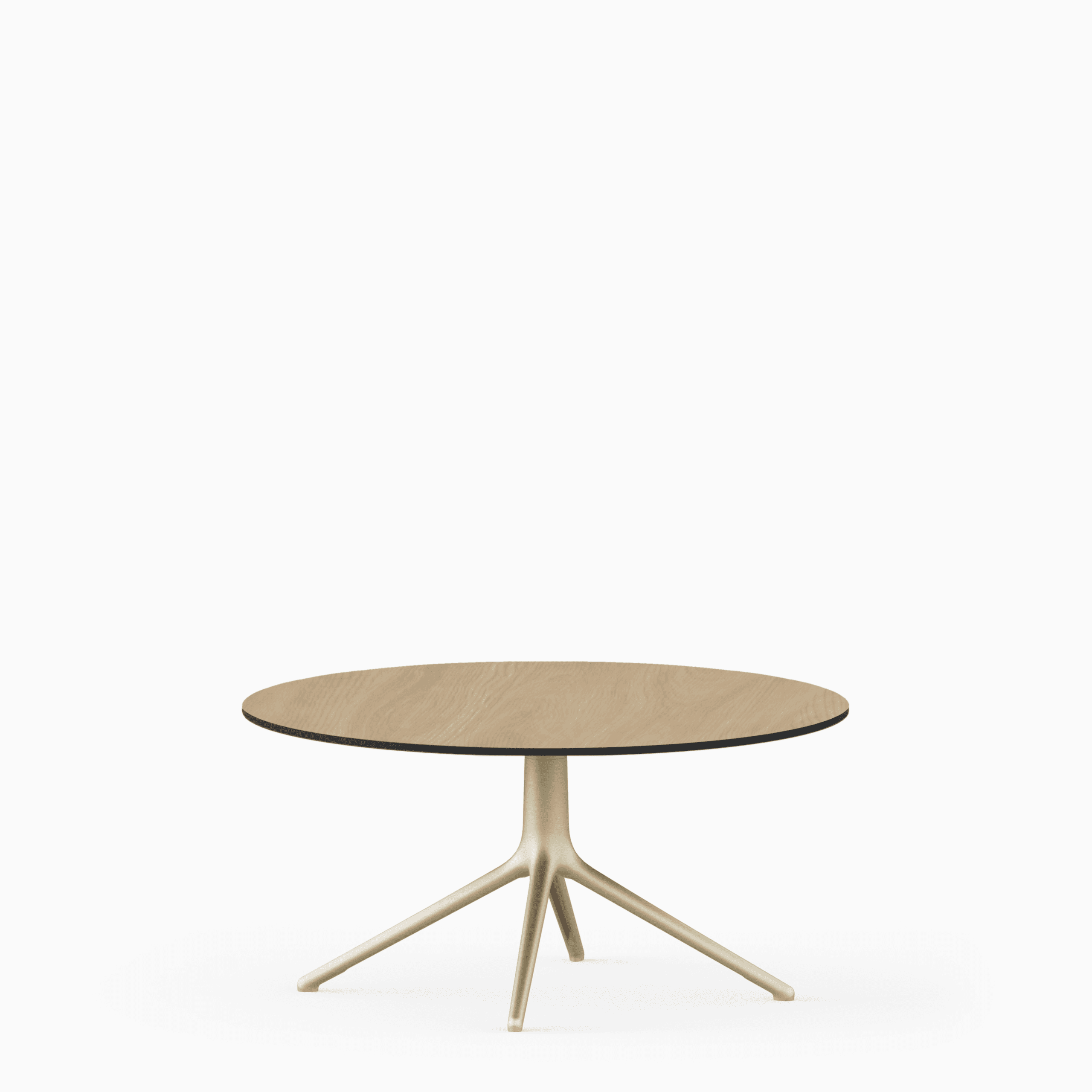 Round dining table with compact‑laminate top and aluminium base