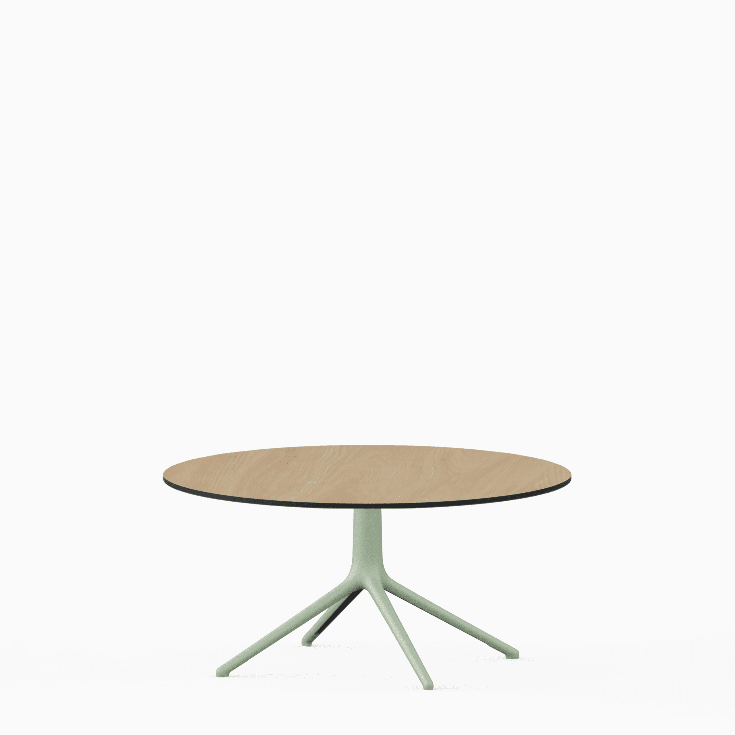 Round dining table with compact‑laminate top and aluminium base