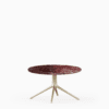 Round dining table with marble top and aluminium base.