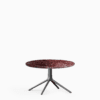 Round dining table with marble top and aluminium base.