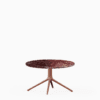 Round dining table with marble top and aluminium base.