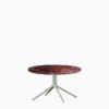 Round dining table with marble top and aluminium base.
