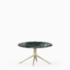 Round dining table with marble top and aluminium base.