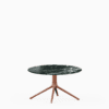 Round dining table with marble top and aluminium base.