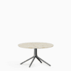 Round coffee table with terrazzo top and aluminium base.”