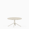 Round coffee table with terrazzo top and aluminium base.”