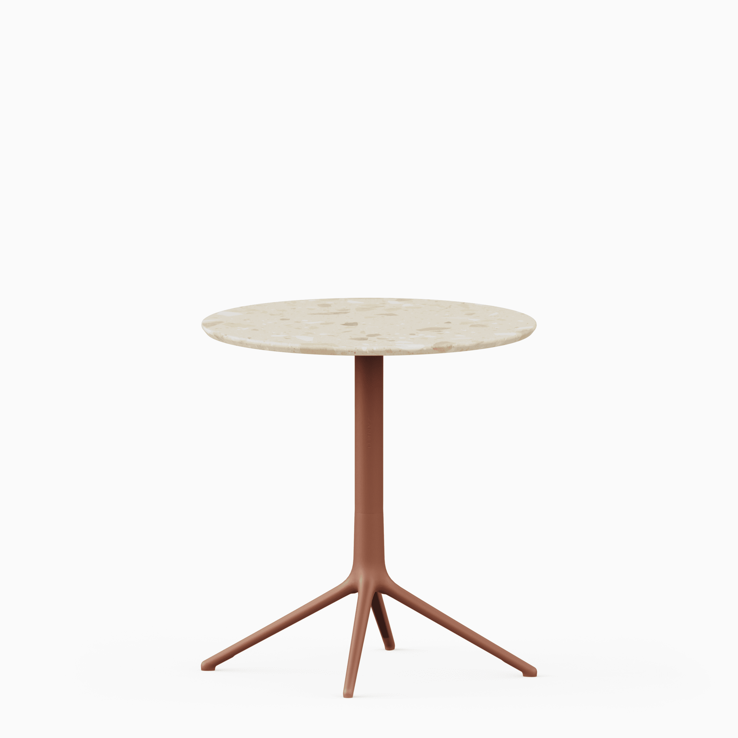 Round table with terrazzo top and cast aluminium base.