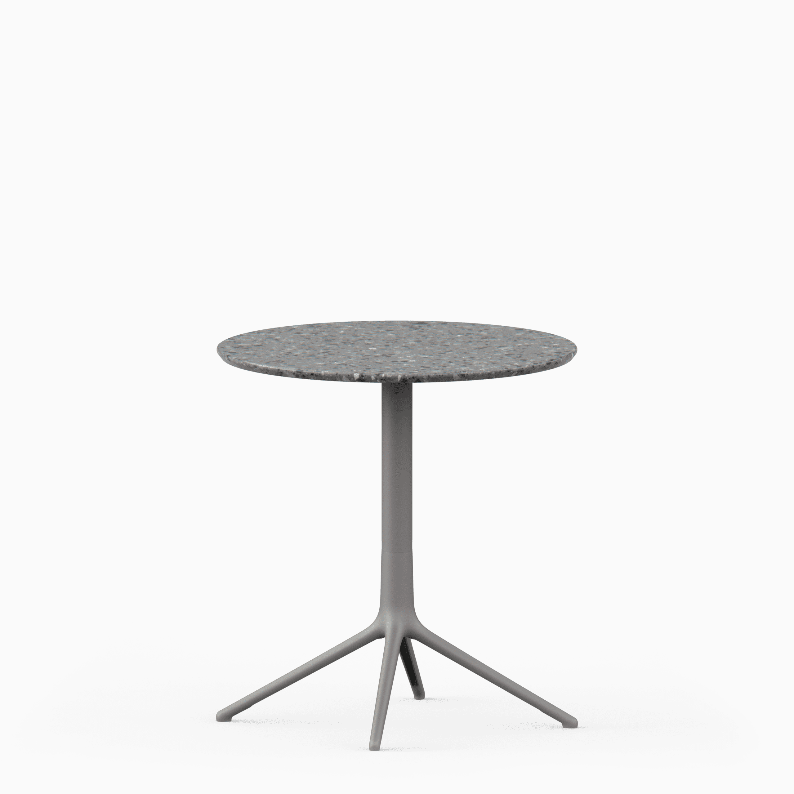 Round table with terrazzo top and cast aluminium base.
