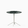 Round table with marble top and cast aluminium base.