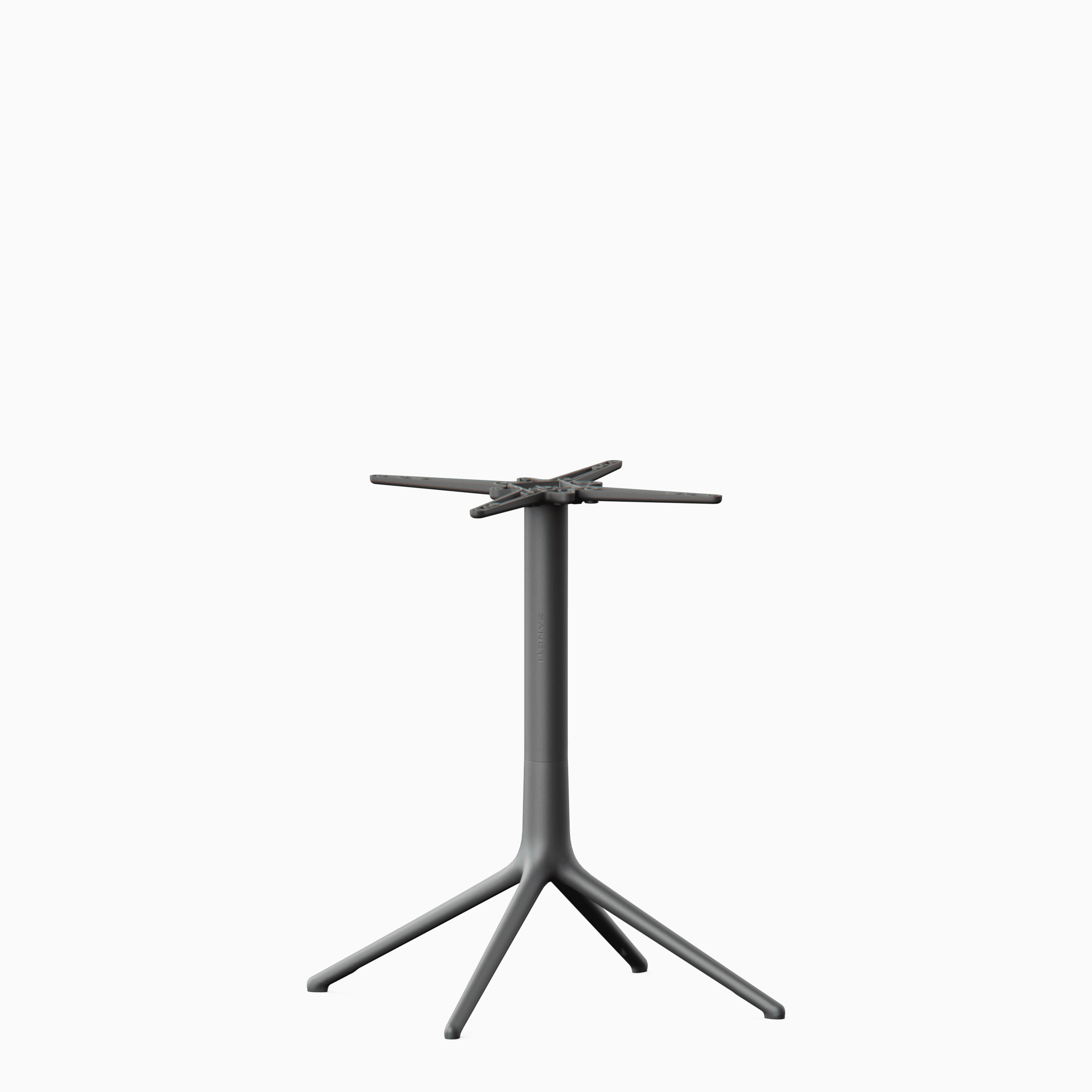 A sculptural aluminium table base for 4-legs.