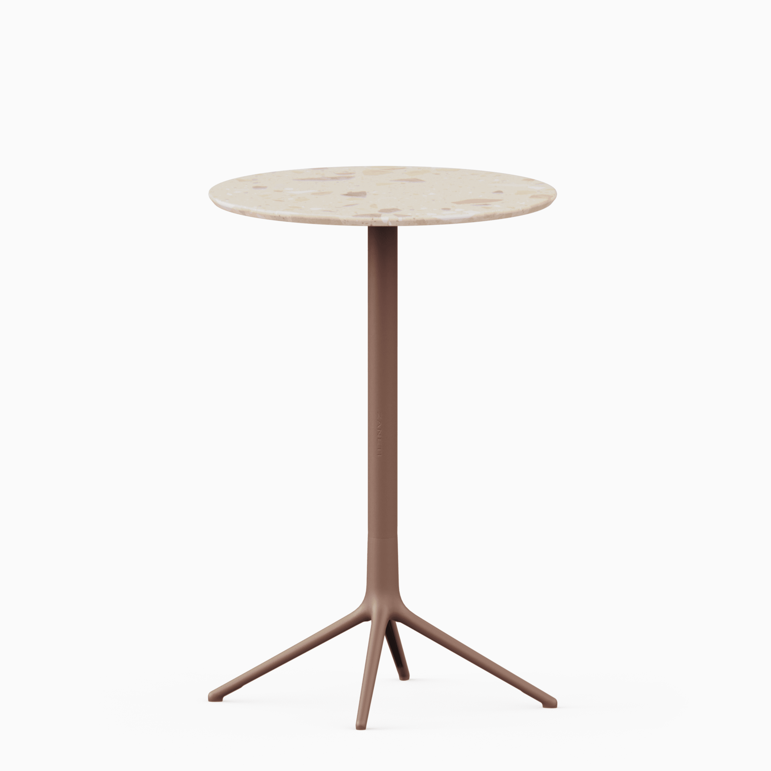 Round table with terrazzo top and cast aluminium base.