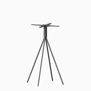 A four-legged stainless steel outdoor bar table base.