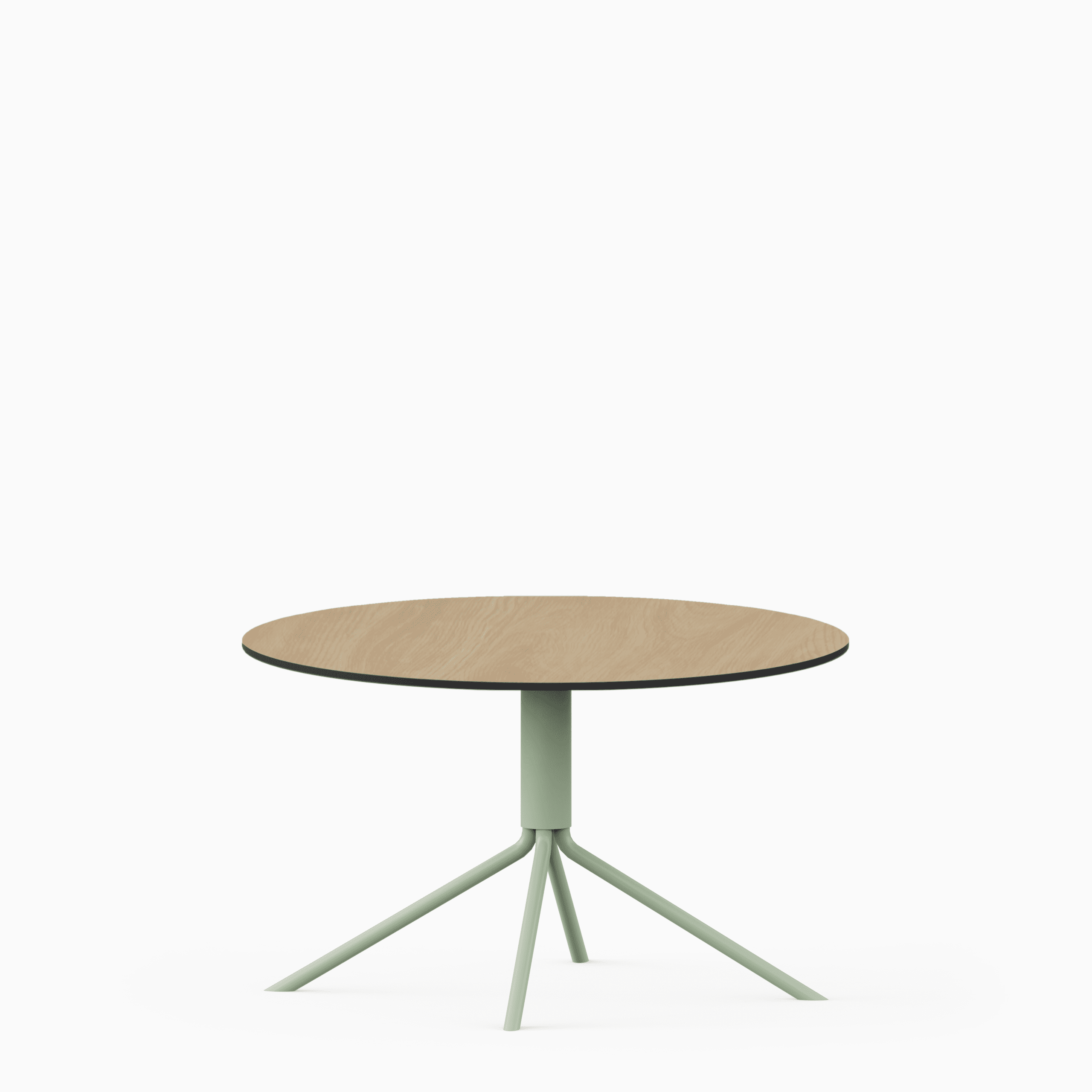 Round compact‑laminate coffee table with aluminium base.