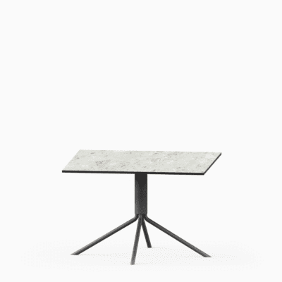 Square compact‑laminate coffee table with aluminium base.