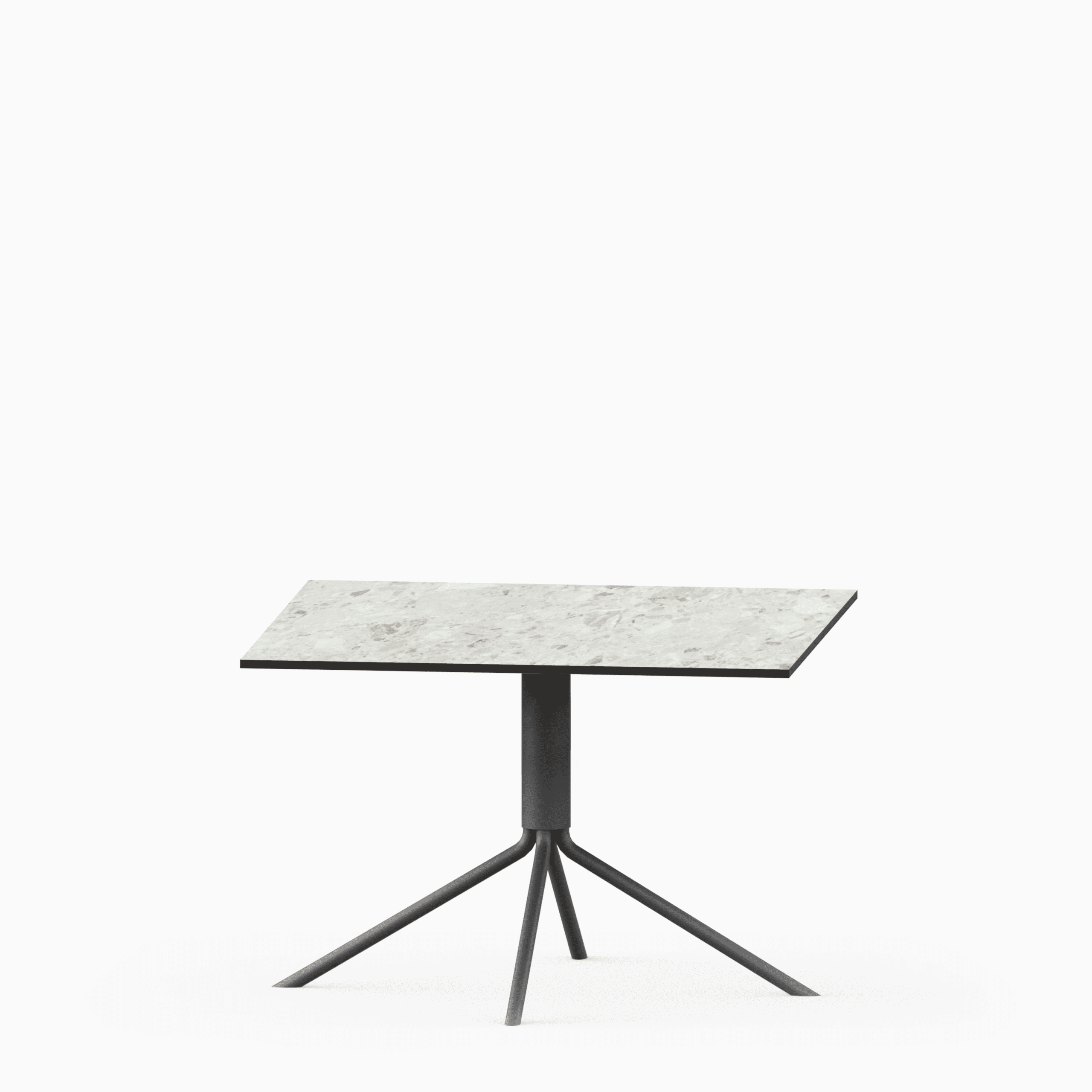 Square compact‑laminate coffee table with aluminium base.