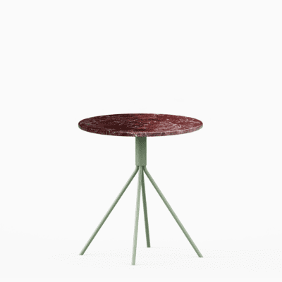 Round marble dining table with aluminium base.