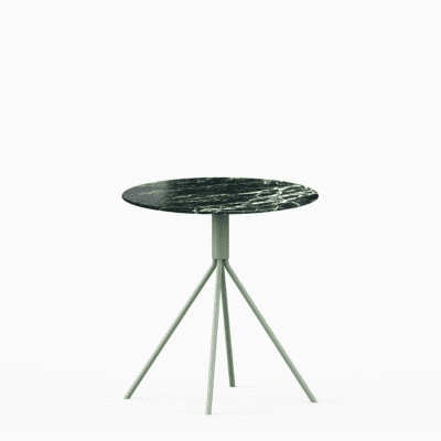 Round marble dining table with aluminium base.