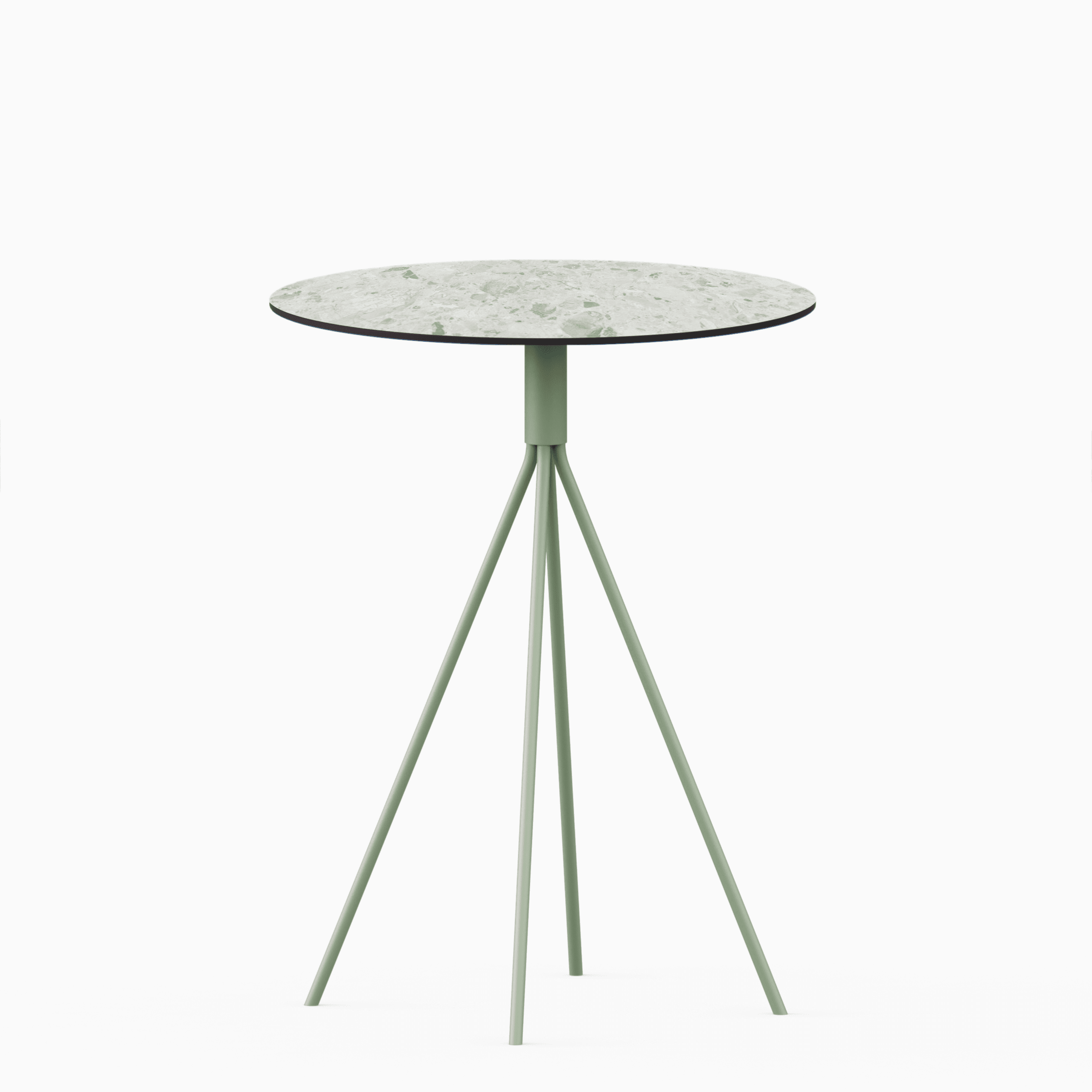 Round compact‑laminate dining table with aluminium base.
