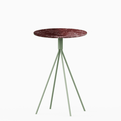 Round marble bar table with aluminium base.