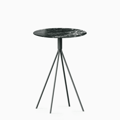 Round marble bar table with aluminium base.